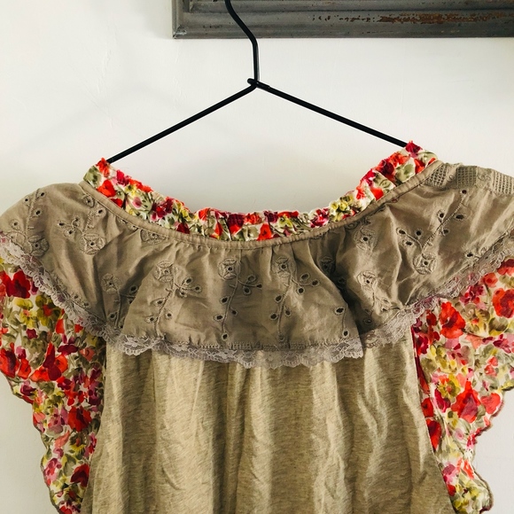 Anthro Tiny Red Floral Eyelet Blouse S - Picture 7 of 8